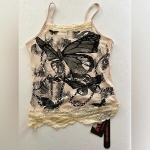 Romwe Fairycore Butterfly Print Contrast Lace Cami Top Size XS New With Tags